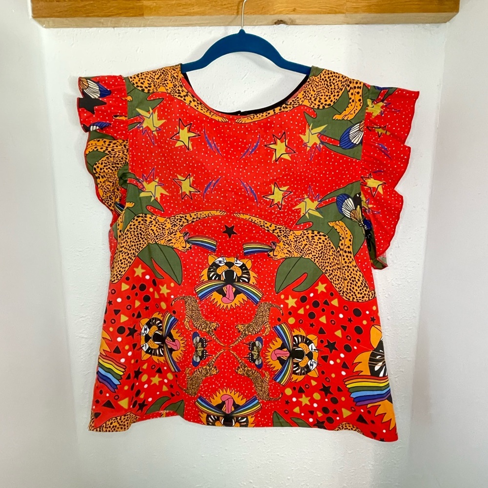 EUC XL Nooworks Ruffle Top Pride Tiger
